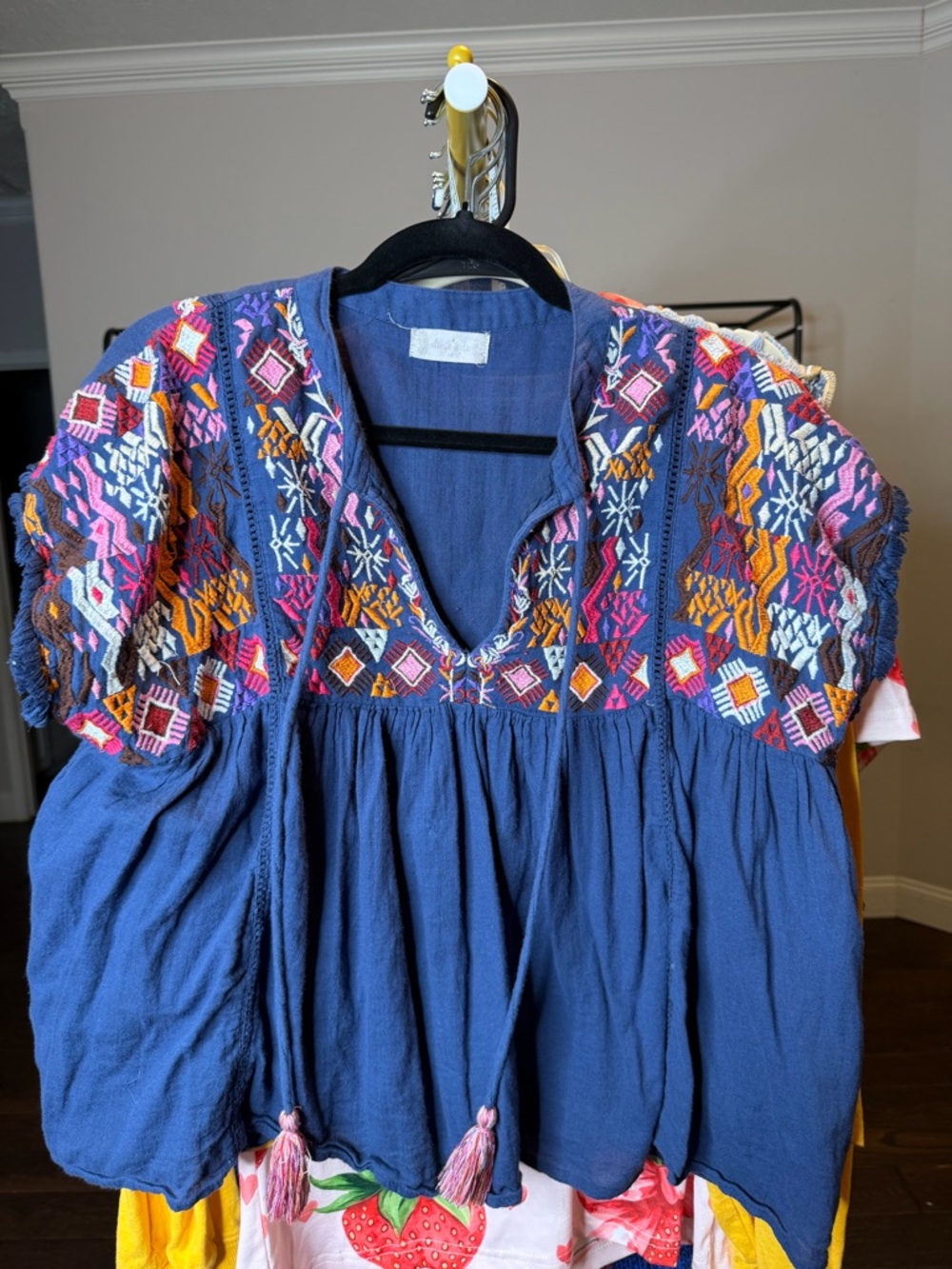 Altar'd State Navy Embroidered Peasant Blouse